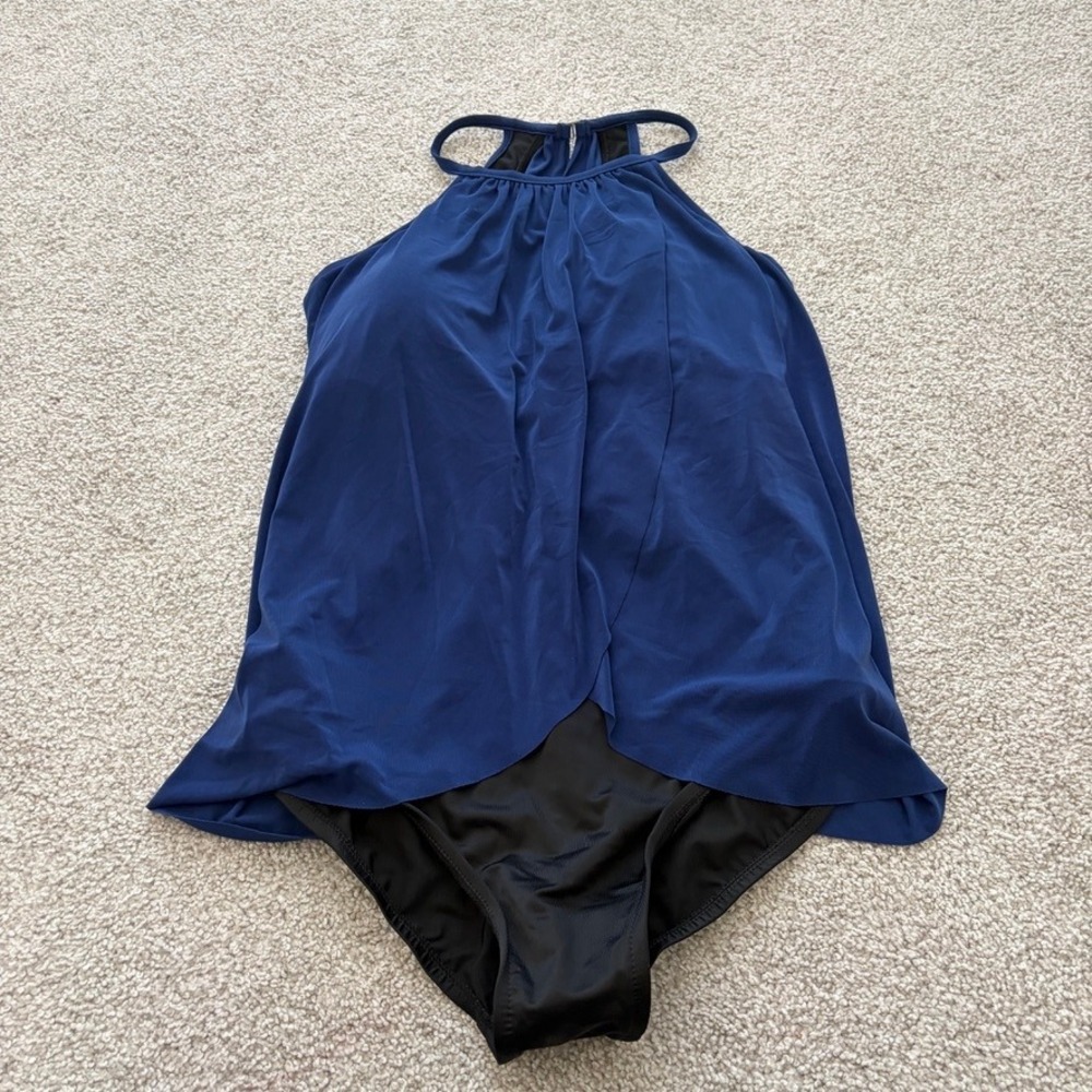 Magicsuit One Piece Swimsuit Swim Dress Womens 16 Blue Halter Modest Comfort